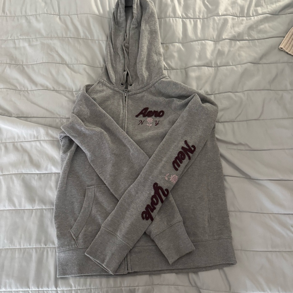 Aeropostale Gray Women's Hoodie with New York Sleeve Embroidery